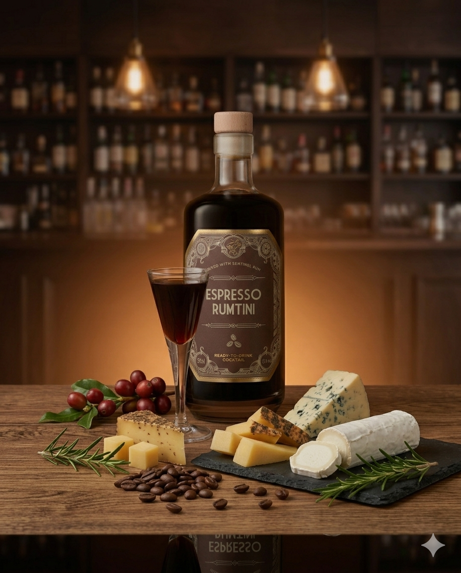 Espresso Rumtini und Käse